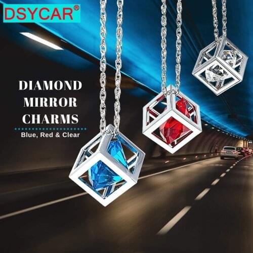 DSYCAR 1Pcs Car Pendant Crystals Cube Car Charms Rear View Mirror Decoration Automobile Ornaments Hanging Interior Suspension