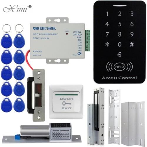 RFID Card Door Access Control System Kit Outdoor RFID Keypad Electric Magnetic Strike Lock Switch 12.5KHZ IP68 Waterproof