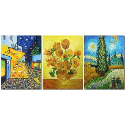 Van Gogh Paintings Copy Hand Painted on Canvas Wall Art for Living Room 3 Panels Home Wall Decor Van Gogh Art Bedroom Wall Art