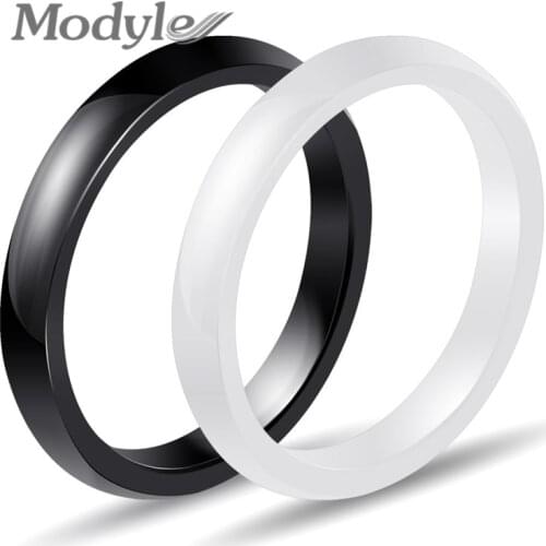 Modyle New 3mm Light Pink Black White Blue Beautiful Smooth Ceramic Ring For Women Modern Wedding Russian Brand Ring Jewelry