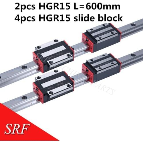 15mm width linear guide rail 2pcs HGR15 L=600mm+4pcs HGH15CA or HGW15CC slide block for CNC parts
