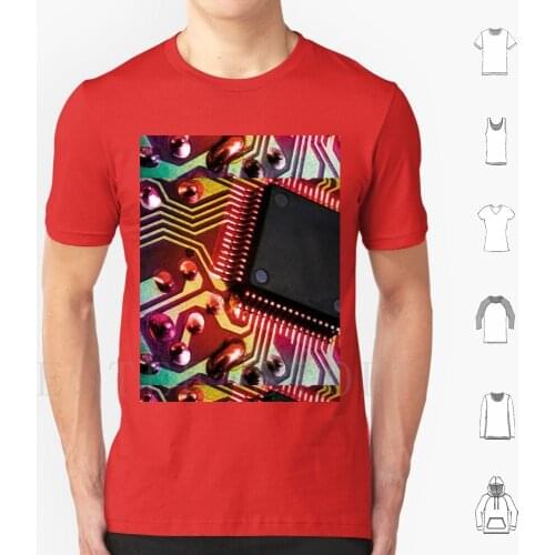 Microprocessor Detail T Shirt Cotton Men Diy Print Abstract Background Board Capacitor Chip Circuit Circuitry Closeup Colorful