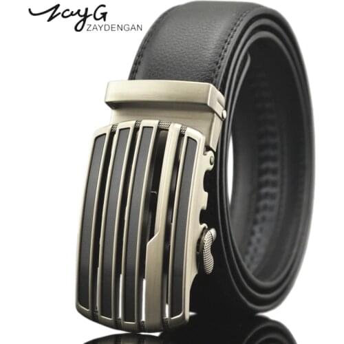ZAYG Fashion Men Metal Automatic Buckle Leather Luxury Belts Designers Business Male Alloy Buckle for Belt Openwork Stripes Belt