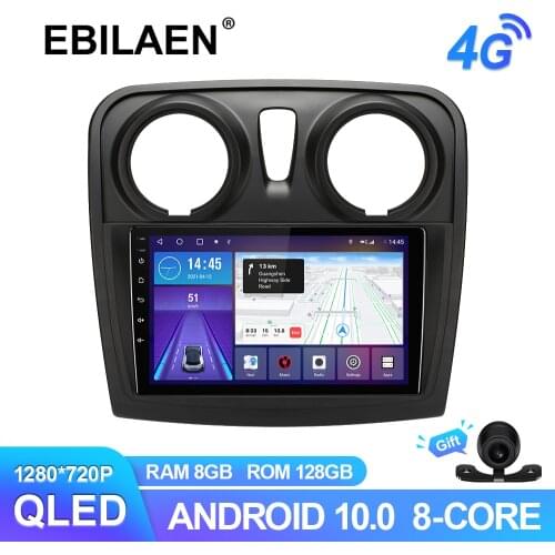 EBILAEN Android 10.0 Multimedia Car Radio For Renault Logan 2 2012-2019 Sandero 2 2014-2019 GPS Navigation 6G128G Camera QLED 4G