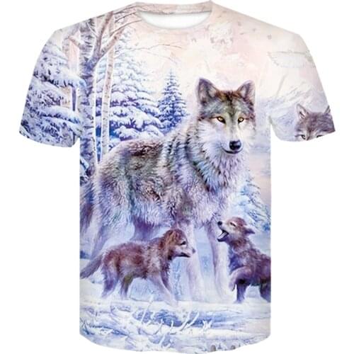 2021 Fashion New Animal World Wolf Dog 3D Printing Pattern Mens Short Sleeve Casual T-shirt Clothing