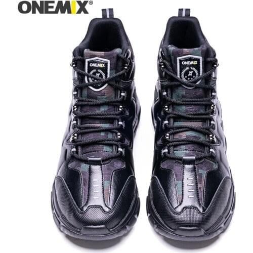 Onemix Men´s Hiking Boots Premium Waterproof Leather Lightwight Mountaineering Shoes Outdoor Black Hiking Tactical Boots