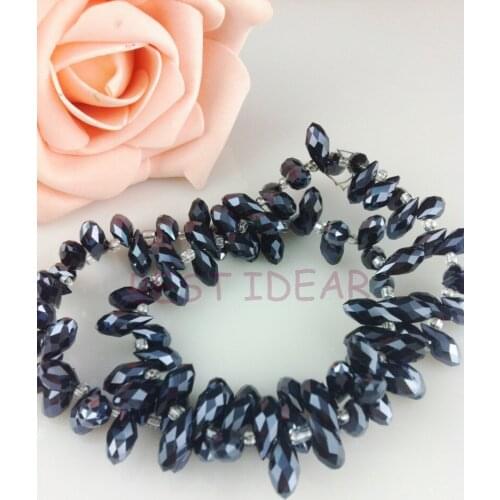 100pcs 6mm x 12mm Gun Black Quartz Faceted Crystal Glass Teardrop Beads Crystal Jewelry Loose Beads DIY free shipping