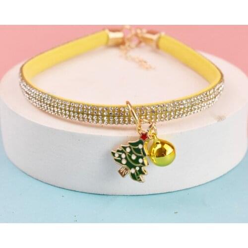 Cat Collar Christmas Tree Bell Necklace Jewelry Rhinestone Fancy Pet Collar Kitten Puppy Small Dog Supplies Pet Cat Accessories