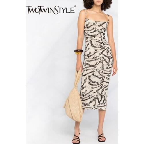 TWOTWINSTYLE Sexy Sling Dresses For Female Square Collar Sleeveless Off Shoulder High Waist Slimming Womens Dress Fashion New