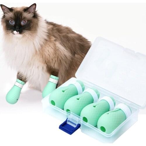 4Pcs/set Adjustable Soft Silicone Anti-Scratch Shoes Pet Cat Paw Protector for Bath Cat Grooming supplies Checking Cat Paw Cover