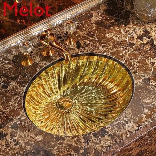 European-style luxury gold basin embedded wash basin bathroom ceramic art basin