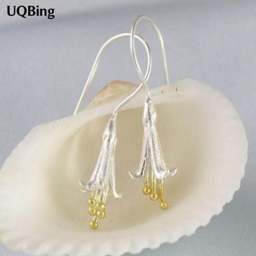 Fashion Thai Craft Flower 925 Silver Drop Earrings Flower Silver Earrings Jewelry Wholesale Free Shipping