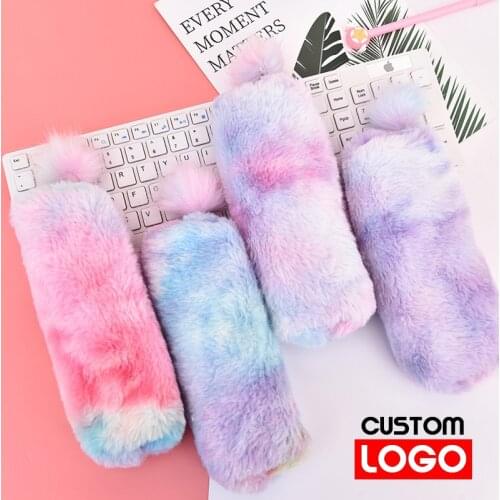 A Random Creative Pencil Case Gradient Color Cute Girl Plush Octagonal Pencil Case Girl Heart Student Simple Pencil Case