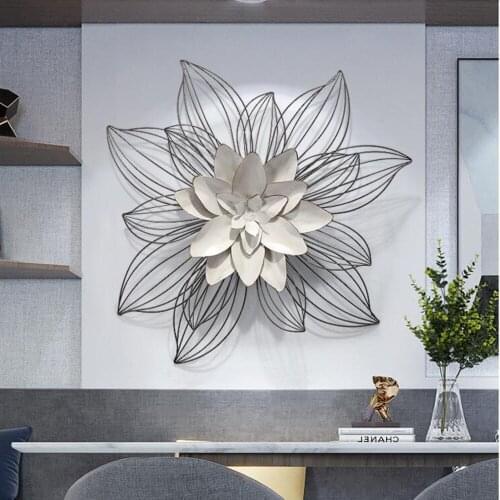 Modern Luxury Wrought Iron Wall Hanging Flowers 3D Wall Mural Home Livingroom Wall Sticker Crafts Hotel Club Ornament Decoration