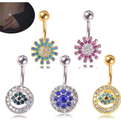 1pc color Surgical steel Fashion Flower CZ Fem Navel Bar Belly Button Rings Piercing For Women Navel Body Jewelry 14g