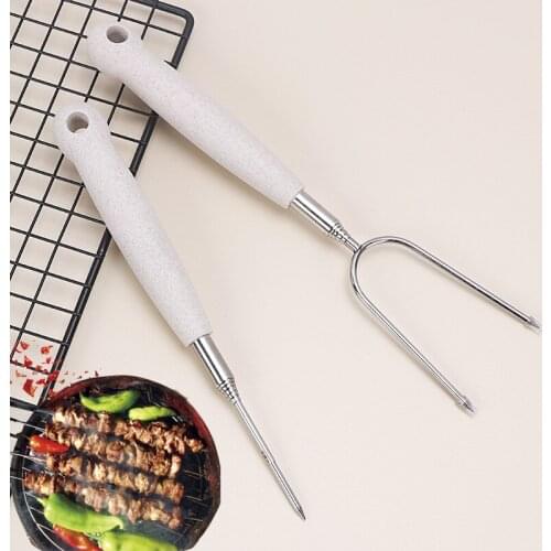 Stainless Steel Telescopic Barbecue Fork Outdoor BBQ Resistant To High Temperature Handle Hot Dog Fork Grill Bar Barbecue Tool