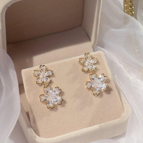 Korea Hot Selling Fashion Jewelry Exquisite AAA Zircon Flower Pendant Earrings Elegant Women Luxury Shining Prom Maintenance