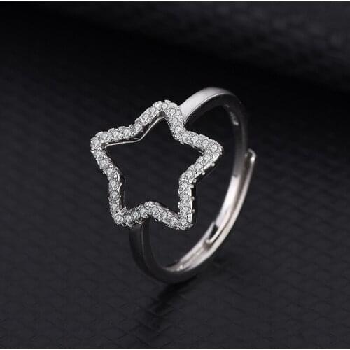 Japanese And Korean Light Luxury Micro-Set Zirconia Rings For Women Simple And Versatile s925 Sterling Silver Pentagram Wholesal