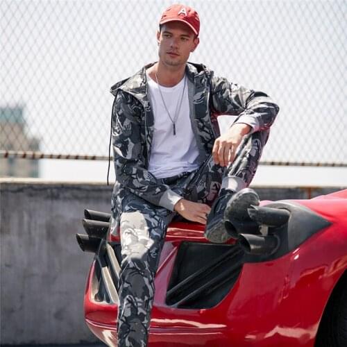 Ymwmhu Camo Men Tracksuit Hooded Outerwear Hoodie Set Autumn Sporting Male Fitness Camouflage Sweatshirts Jacket + Pants Sets