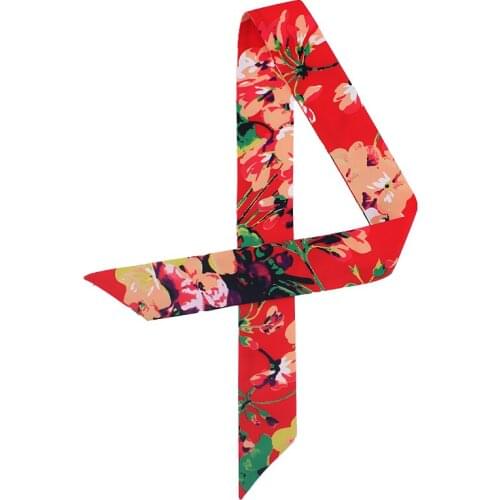 POBING Geranium Floral Print Small Scarf Women Silk Scarf Fashion Brand Head Scarf Tie Handle Bag Ribbons Long Scarves 100*5CM