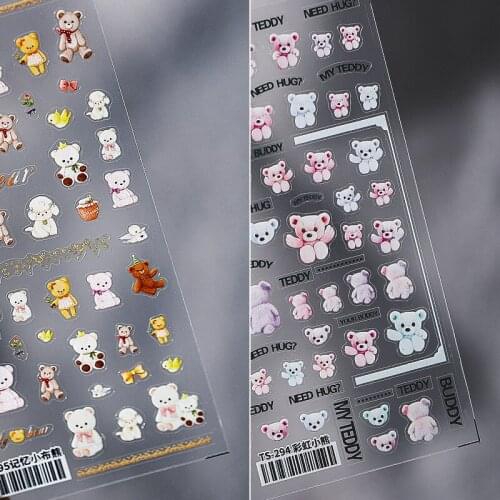1 Pc Pink Blue Cartoon Puppet Bear Nail Stickers Manicure Decoration Tools Teddy Bear Design Nail Art Children Decals Beauty