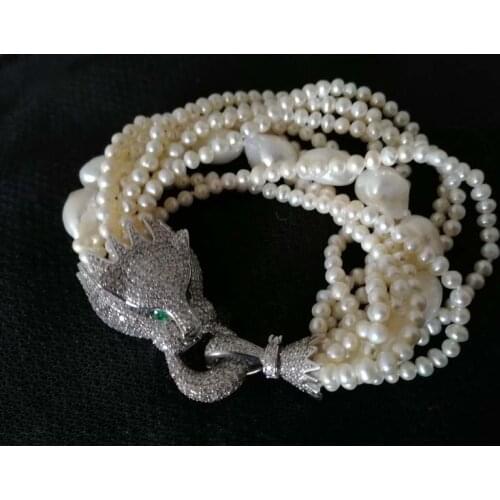 10rows freshwater pearl white near round baroque 3-5mm bracelet 8inch FPPJ wholesale beads nature