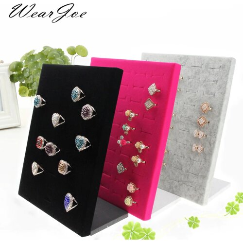 2017 New Fashion Ring Display Frame Tray Insert 50 Slots Jewelry Shop Counter Showcase Rings Storage Rack Organizer Wood Support