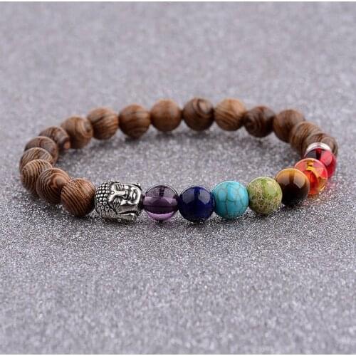 2020 Mens Natural Wooden&Buddha Beaded Bracelet 7 Chakra Yoga Meditation Bracelet Colorful Bracelets For Women ABJ002