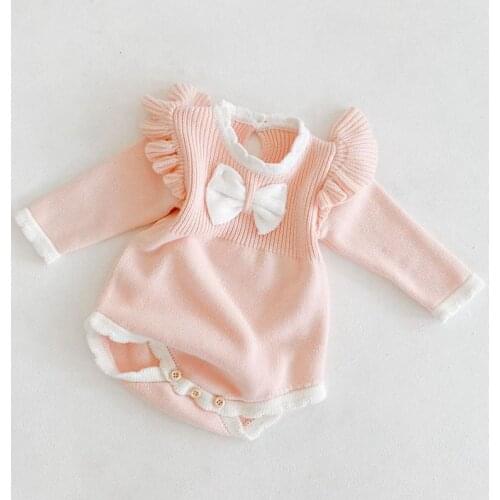 2020 Newborn Baby Girls Knitted Romper Baby Clothes Cotton Baby Rompers Bowknot Infant Baby Girls Jumpsuit