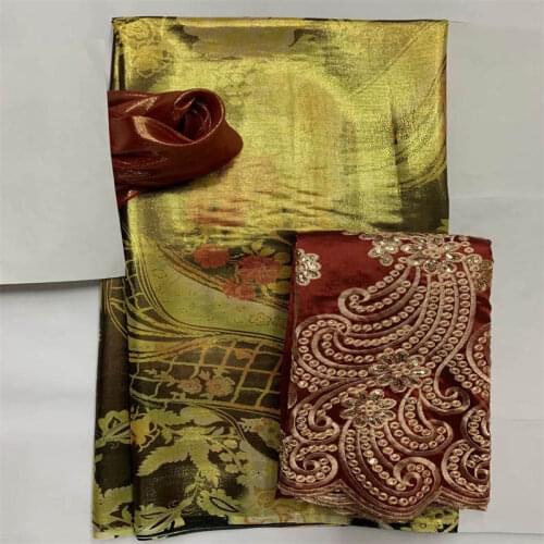 2021 Fashion High Quality Embroidery Printing Silk Fabric 3 Piece Suit For Sewing Textile Material 2+3+2 Yards/lot! 8831