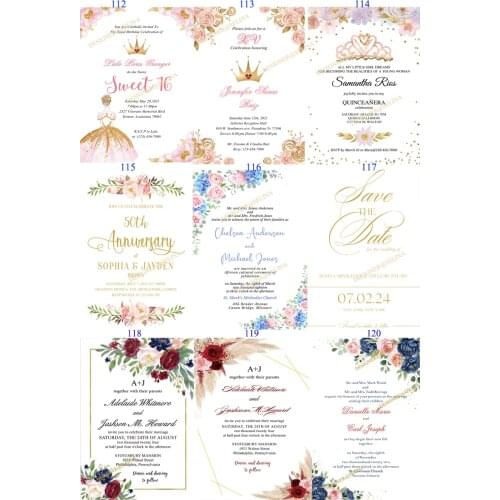 50 Pieces/Lot) Customized Invitation Card Printing Party Invites Templates Personalized Print Information/RSVP/Reception Cards