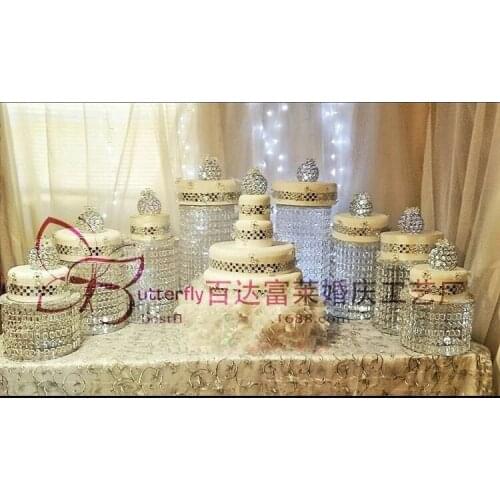 Sparkling Crystal clear garland chandelier round wedding cake stand wedding party decorations for table top centerpieces 9pcs