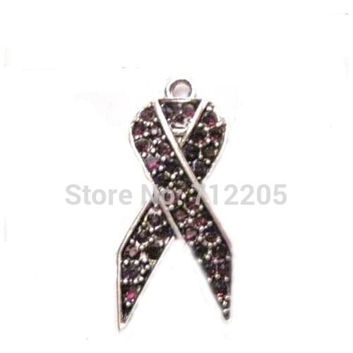 Antique silver plated zinc studded with sparkling crystals Purple Crystal Awareness Ribbon Pendant
