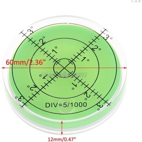 Large Spirit Bubble Level Degree Mark Surface Circular Measuring Bulls Eyes 60mm M10 dropship