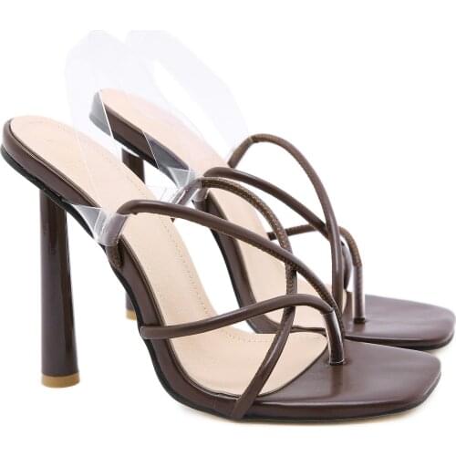 High-heeled sandals summer fashion photo stage host high-heeled heels transparent back with flip flops35-42