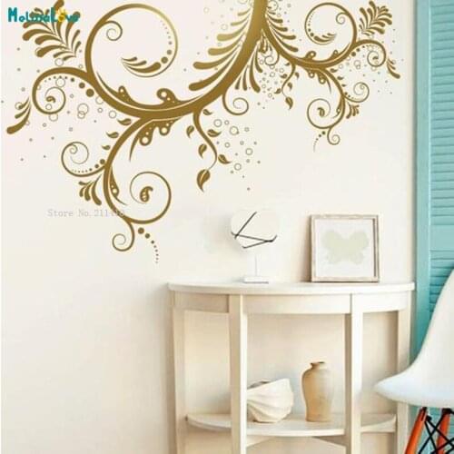 Botanical Wall Stickers Modern Vinyl Decals Set Flower Blossoms Gold Leaf Decals Nursery Floral Decor YT4818