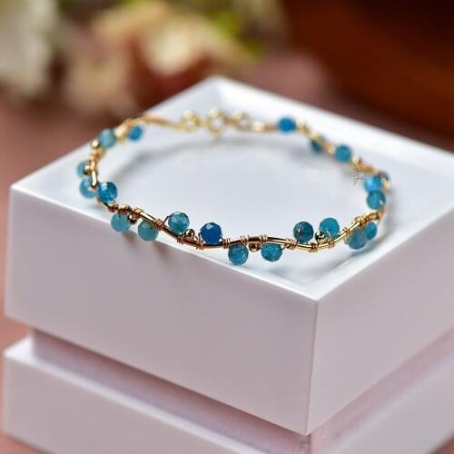 Natural Fresh Lake Light Blue Tanzanite Apatite Faceted 14K Gold Bracelet Bracelet Fairy Vintage