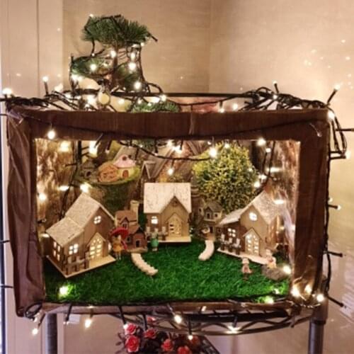 CYUAN Christmas LED Light Wooden House Pendant Decorations For Home DIY Xmas Tree Ornaments Navidad wedding Decoration Kids Gift