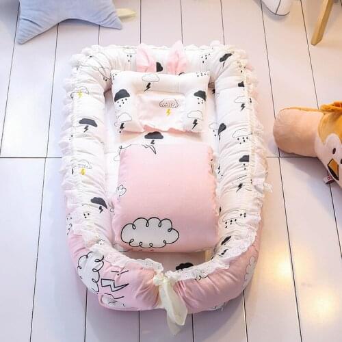 LazyChild 90*55cm Baby Crib+Pillow+Quilt Comfortable Soft Stuffed Cotton Newborn Nest Bed Portable Folding Kids Travel Bumper