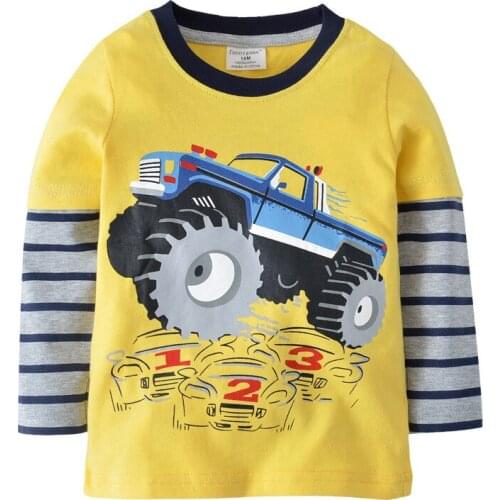 Boys girls Designer brand T shirt spring Autumn fashion Long sleeve shirt Cotton sports car Dinosaur top tees baby kids clothing