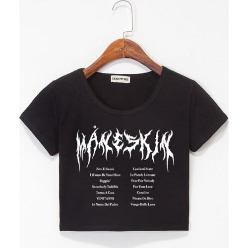 Maneskin Fashion T Shirt Short Sexy Bare Midriff 100% Cotton T-shirt Women Summer Short Sleeve Hot Sale Casual Streetwear Tops