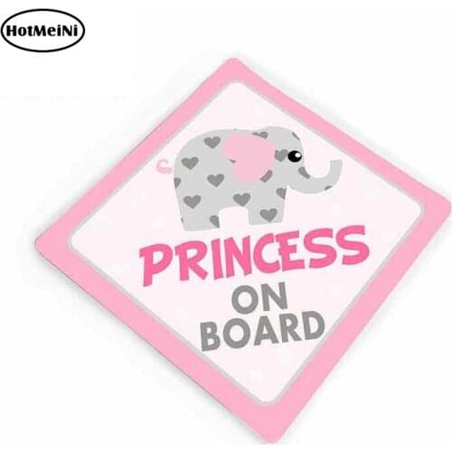 HotMeiNi 13cm x 12cm Car Styling PINK Baby on Board Car BUMPER STICKER with Grey Baby Elephant and Small Hearts Graphic