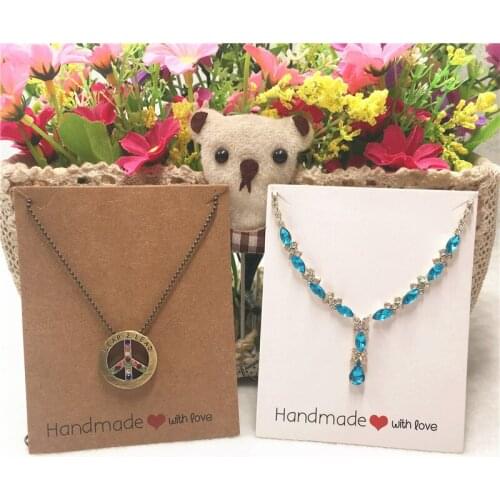 100pcs 100*80mm kraft Paper Cardboard Hand Made With Love Necklace Price Tags Jewelry Accessories Display Cards