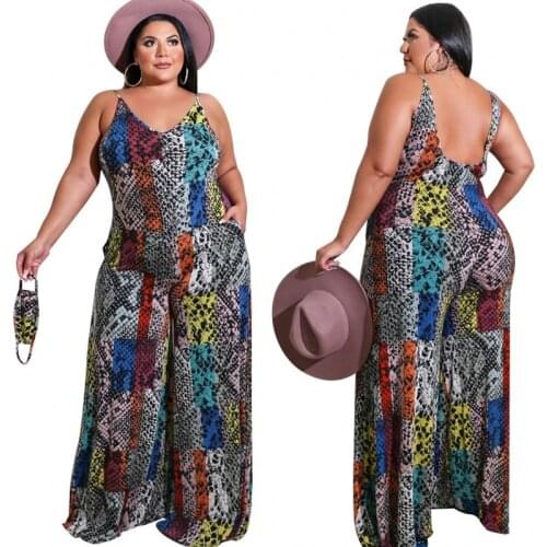 Large Size Suspender Jumpsuit African Casual Womens Sexy Open Back Suspender Jumpsuit 2021 Summer New Printed African Clothing
