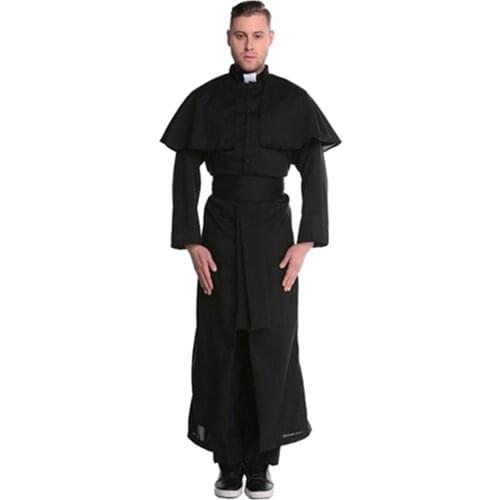 Adult Clergyman Priest Costume Men Religious Missionaries Pastor Costumes Halloween Purim Party Mardi Gras Fancy Dress