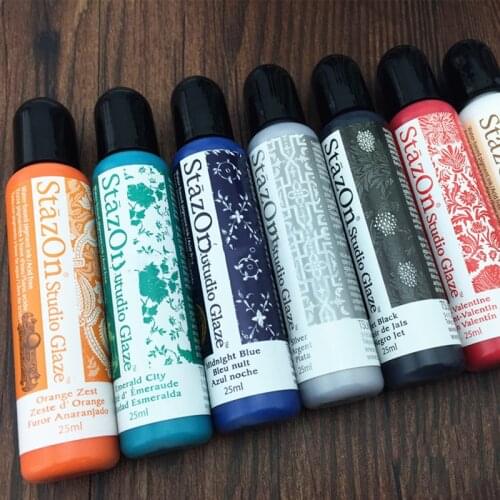 25ml Japan Tsukineko StazOn Studio Art Painted Glaze Scrapbook Ink Pad Finger Painting Metal Leather Glass Stamp Pad Ink