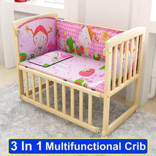 90x50CM Natural Wood Baby Crib Baby Bedding Set Portable Baby Cot Cradle Saplings Glider Lockable Baby Cot Bedding Set CP45