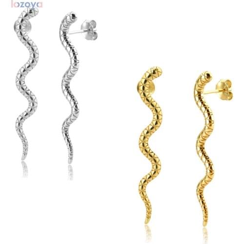 LOZOYA 925 Sterling Silver Ohrringe Pendiente Gold Long Line 40cm Vivid Snake Stud Earring BoA Piercing 2020 Fine Jewelry
