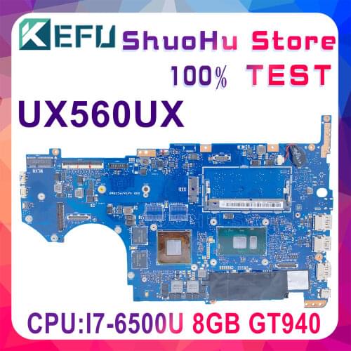 KEFU UX560UQK Laptop Motherboard For ASUS Q534UQ UX560UX UX560UQ Mainboard 8G RAM I7-7500U GT940MX 100% Work Original Mainboard