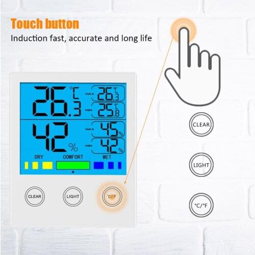 Touch Screen Multifunction Thermometer Hygrometer LCD Digital Temperature Humidity Meter Home Indoor Outdoor hygrometer Thermome